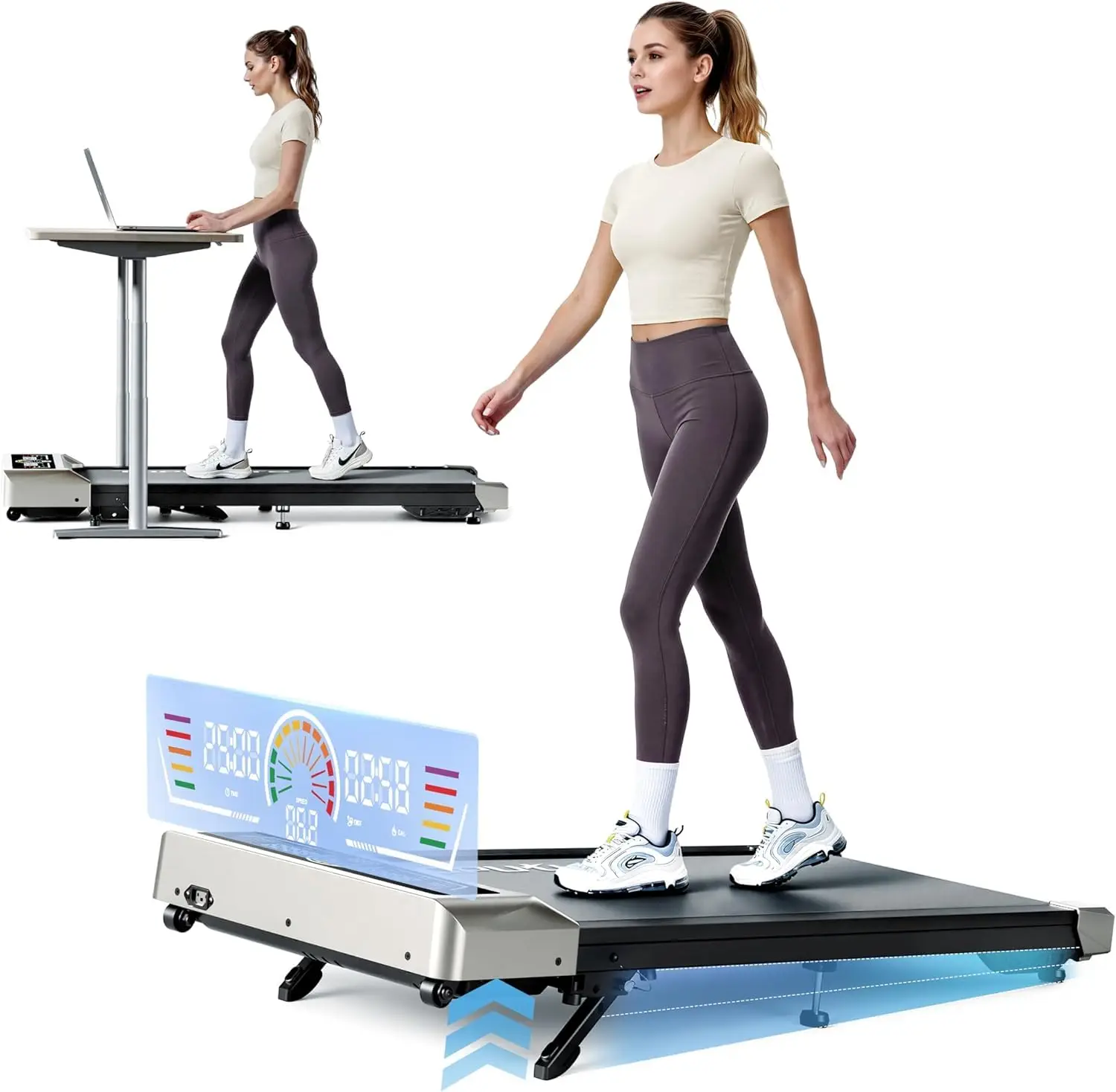 Walking Pad 10% Incline, 3HP Quiet Under Desk Treadmill, Portable Home & Office, 300 lbs LED Screen,  App Control, Customized