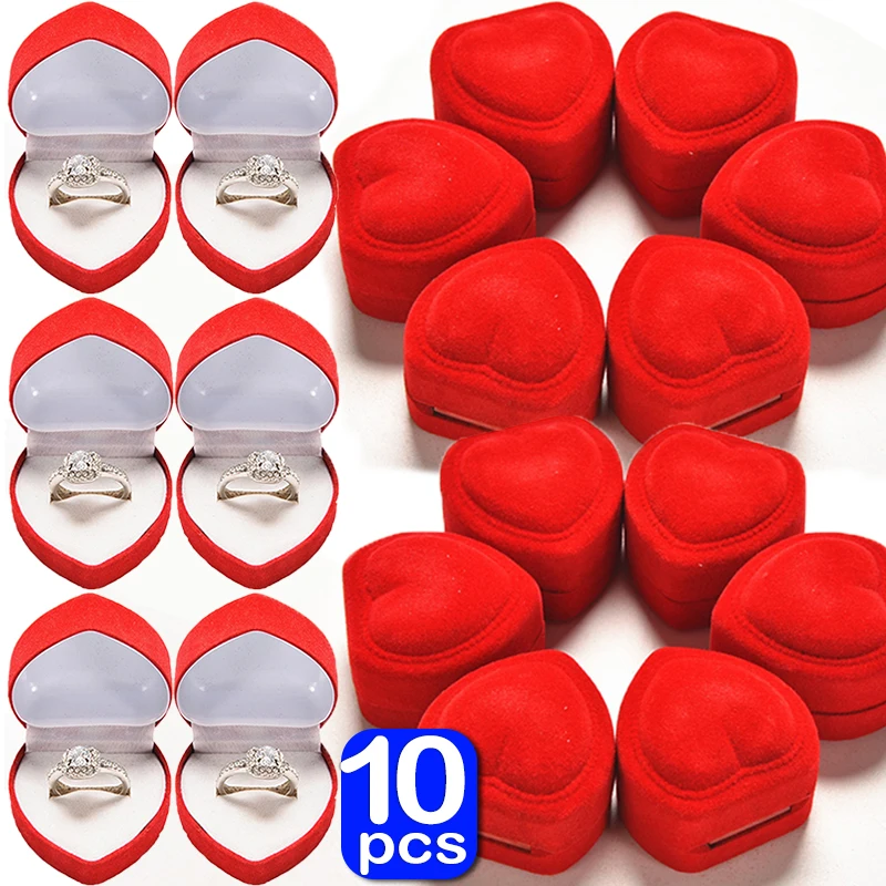 1/10PCS Heart Shaped Ring Box Red Love Heart Storage Box Engagement Wedding Jewelry Display Box Gifts Holder for Lover