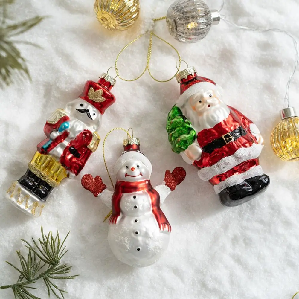 Santa Claus Christmas Glass Ornaments Snowman Christmas Theme X-mas Tree Decoration Pendant Gift Colorful Christmas Hanging