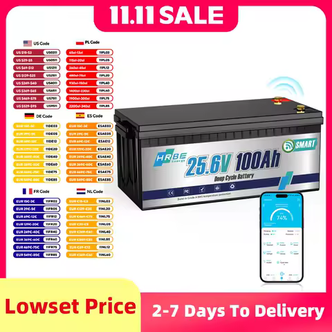 HRBEEnerg 24V 100Ah LiFePO4 Lithium Battery 100A BMS Wiht Bluetooth Cycles For RV,Solar,Marine,Camping,Trolling Motor,off-Grid