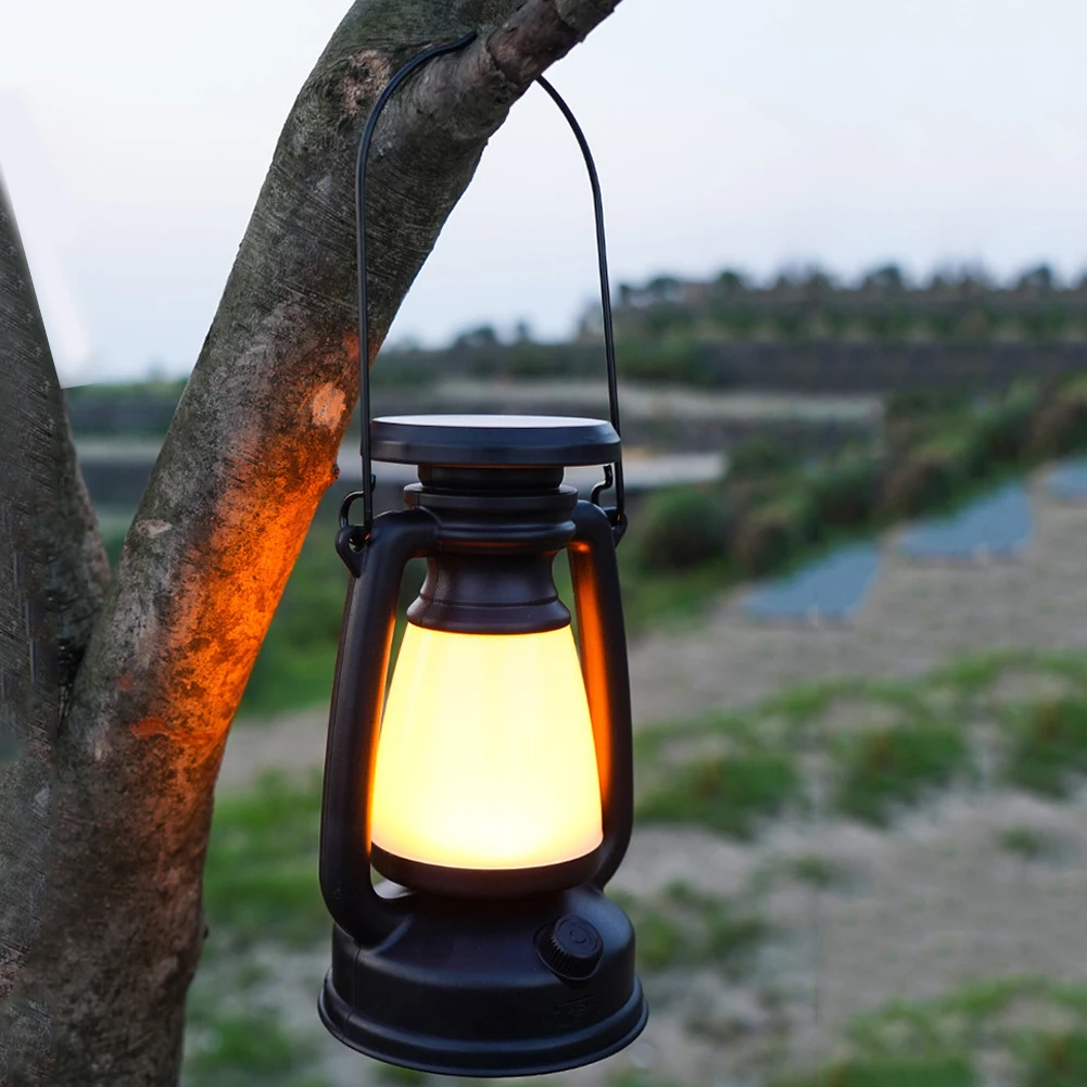120LM LED Handheld Camping Light 800mAh/1200mAh Vintage Camping Lantern Type-C USB Solar Charging Waterproof Outdoor Lighting
