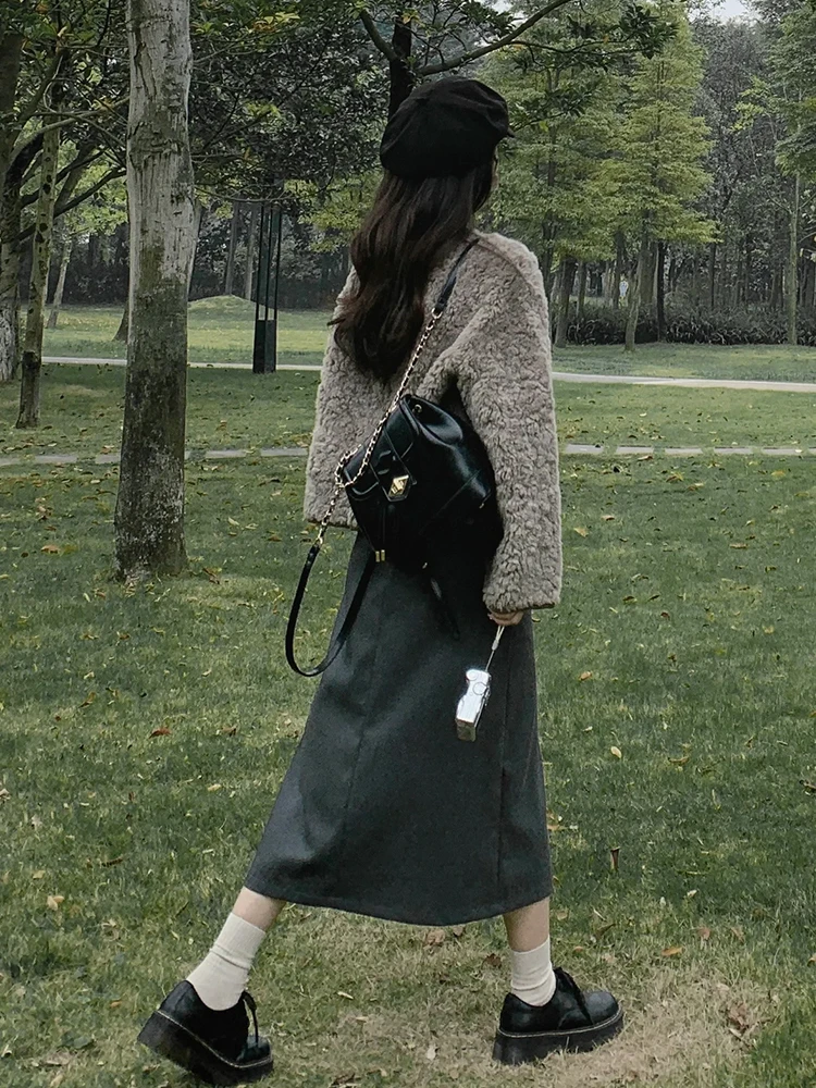 

Осень-зима 2026, женская куртка из меха ягненка, корейская верхняя одежда со стойкой, пальто Sli And Ele