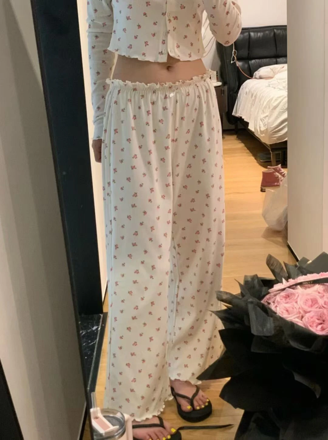 

Ruffle Sve Floral Print Slim Fit ort Sve T-irt Home Wear 3-Piece Set Comfortable Breathable Women's Summer Top