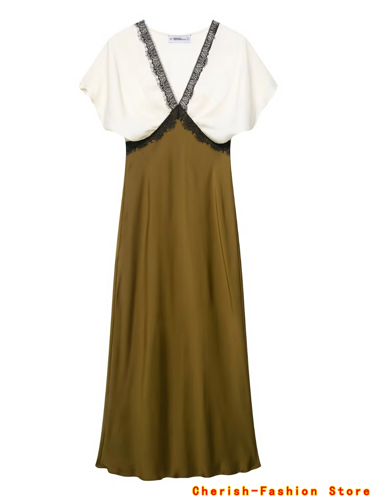 Elegante abito da sera lungo in raso patchwork da donna sexy scollo a V profondo maxi abiti estivi in pizzo alto donna 2025 abito Boho caldo