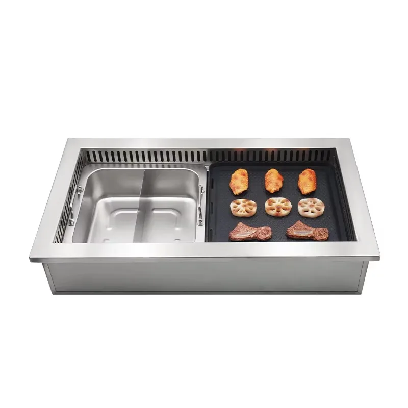 Commercial Stainless Steel Smokeless Electric Grill for Korean BBQ Restaurants Indoor Tabletop Grill Exhaust Fan Touch Control