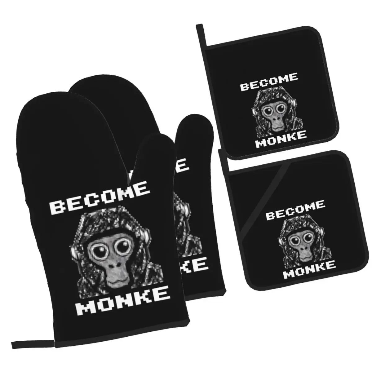 Gorilla Tag Become Monke Gtag Monkey Oven Mitts and Pot Holder Sets of 4 for Baking Kitchen Cooking BBQ Resistant Non-Slip Glove