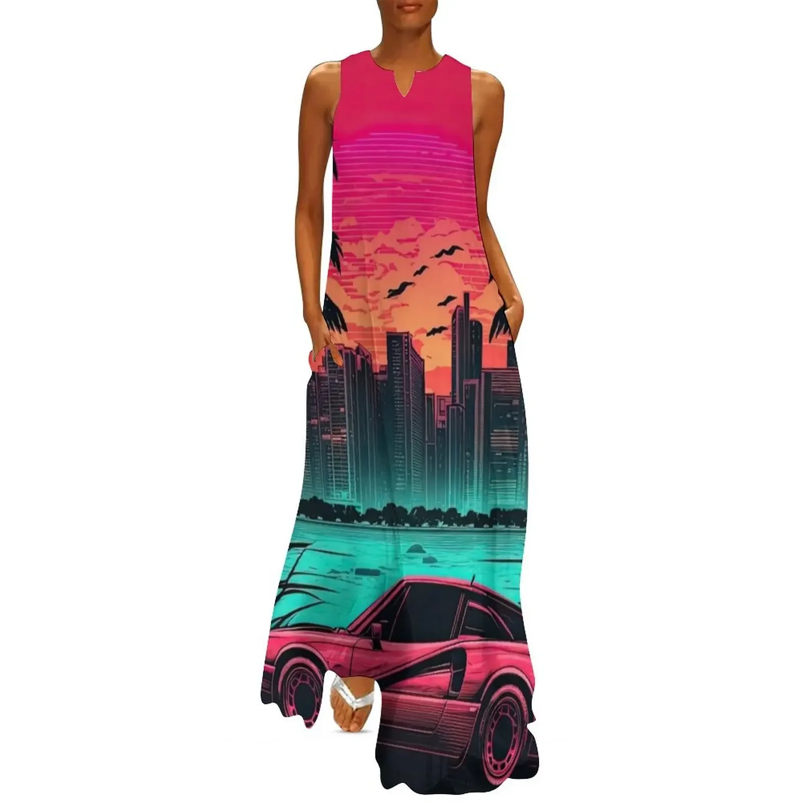 

Miami Vice Retro Super Car Design -1980s Visions Long Dress sensual sexy dress for women Dress