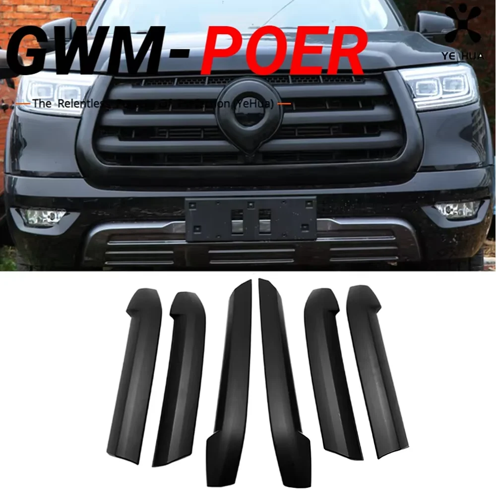 For Great Wall Poer GWM Poer 2021-2022 Blackout Warrior Style Front Grille Cover Trim Aggressive Look Upgrade Car Accessories
