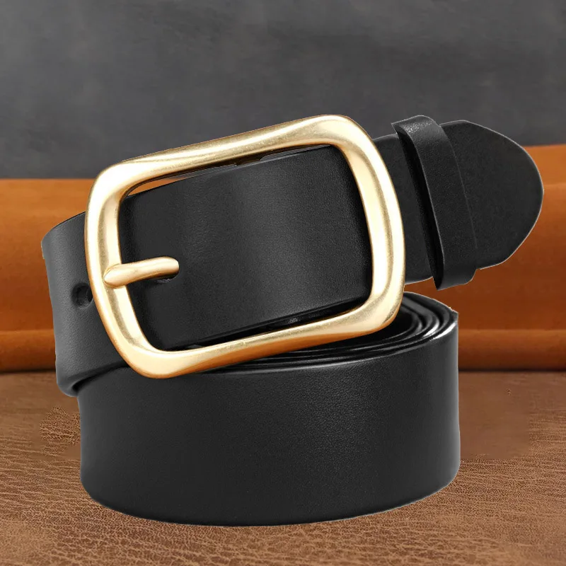 

Genuine Leather Copper Needle Buckle 3.8cm Belt For Men And Women's Travel Hunting High-Quality Luxury Designer Black Waistband