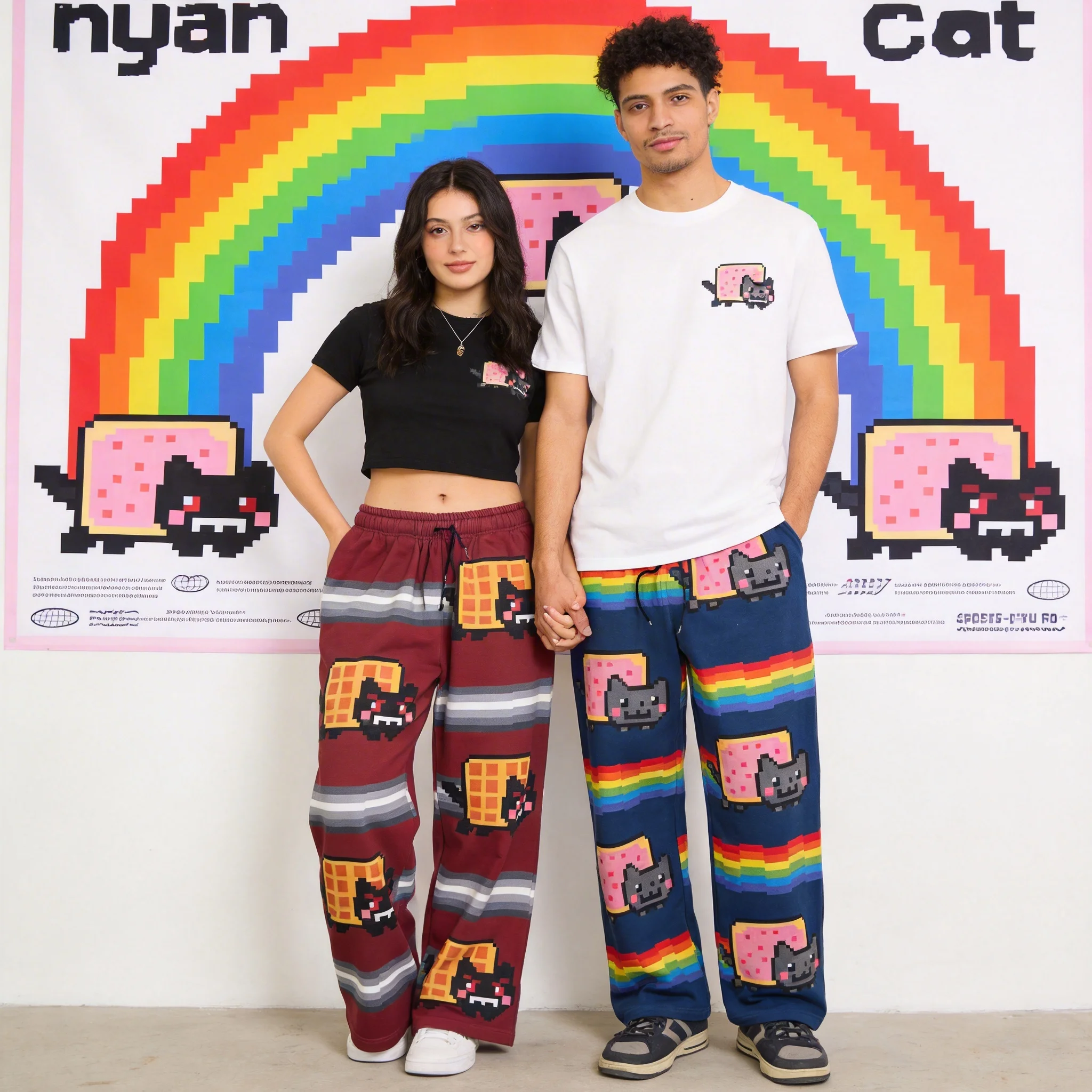 

Спортивные брюки Hip Hop Nyan Cat для пар, брюки Y2k, свободные брюки с эластичной резинкой на талии, американский уличный стиль, ретро-джоггеры, повседневные брюки, женская одежда