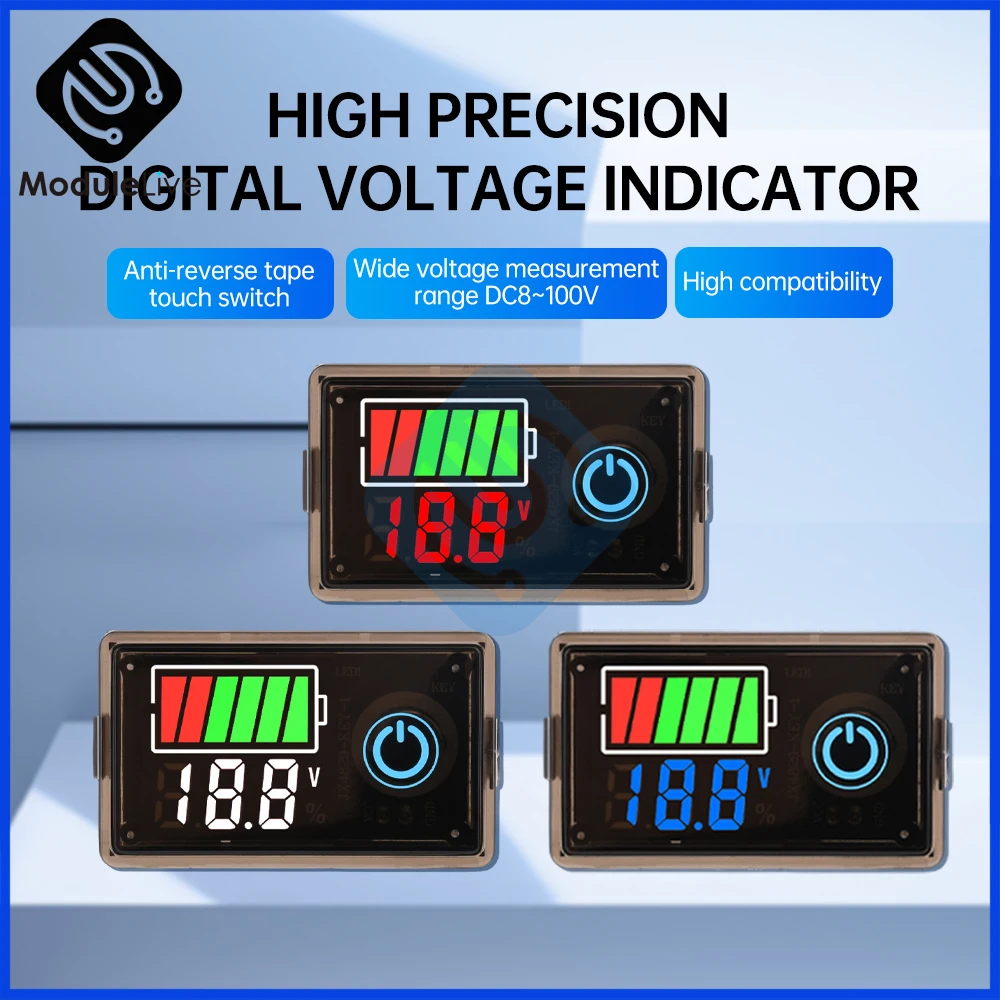 DC8-100V Battery Capacity Tester Coulomb Meter Monitor Car Battery Voltmeter Charging Level Indicator Display LED Tester