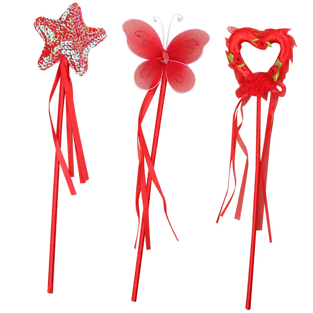 

3 Pcs Fairy Wand Pink Butterfly Pentagram Party Decoration Birthday Props Magical Princess Costumes Accessories