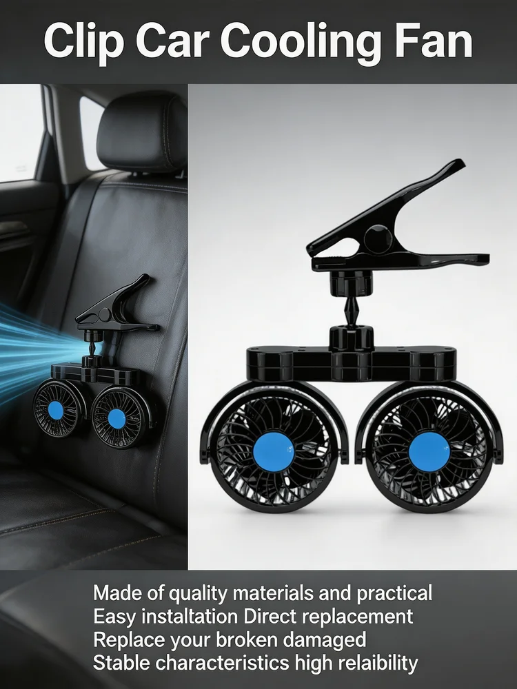 Car SUV Trucks RV Clip Car Cooling Fan Variable-Speed Dual Head Plastic Metal Car Accessories Car Part Automotive Part