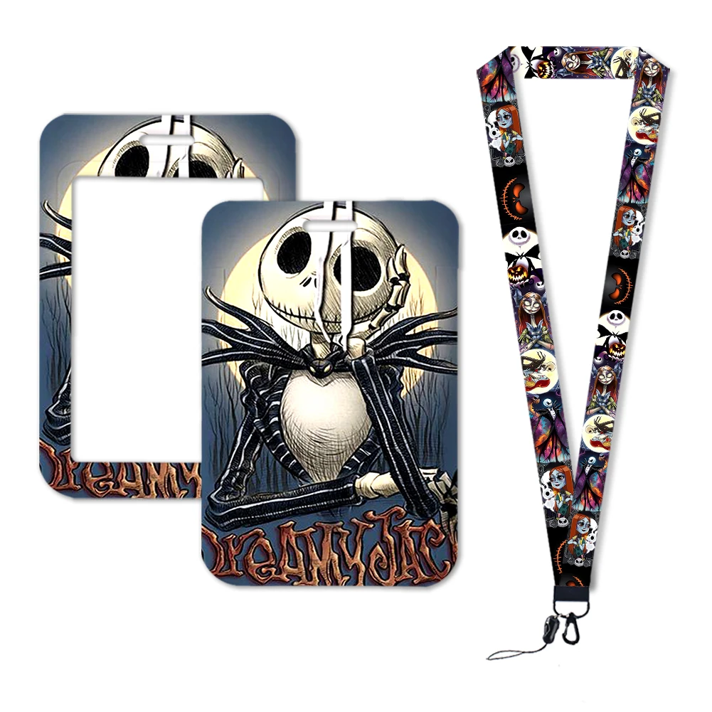 Nightmare Before Christmas Id ผู้ถือบัตร Lanyard Retractable คลิปสายคล้องคอรถบัสผู้ถือป้ายของขวัญฮาโลวีน