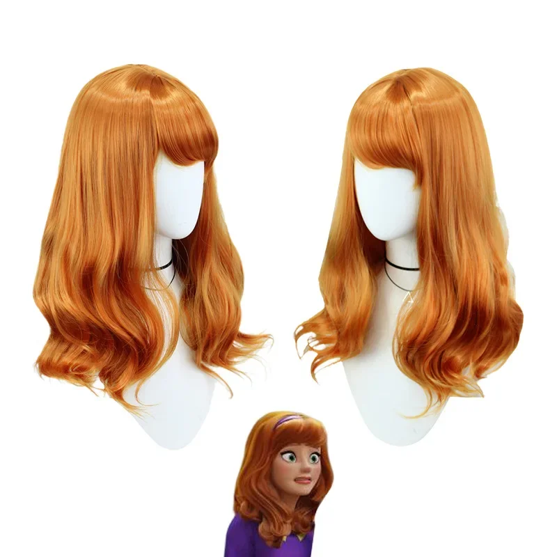 Scooby Dog Daphne Cos Wig Cosplay Drifting Orange Big Wave Long Curly Hair Anime Wig Full Hair Wigs