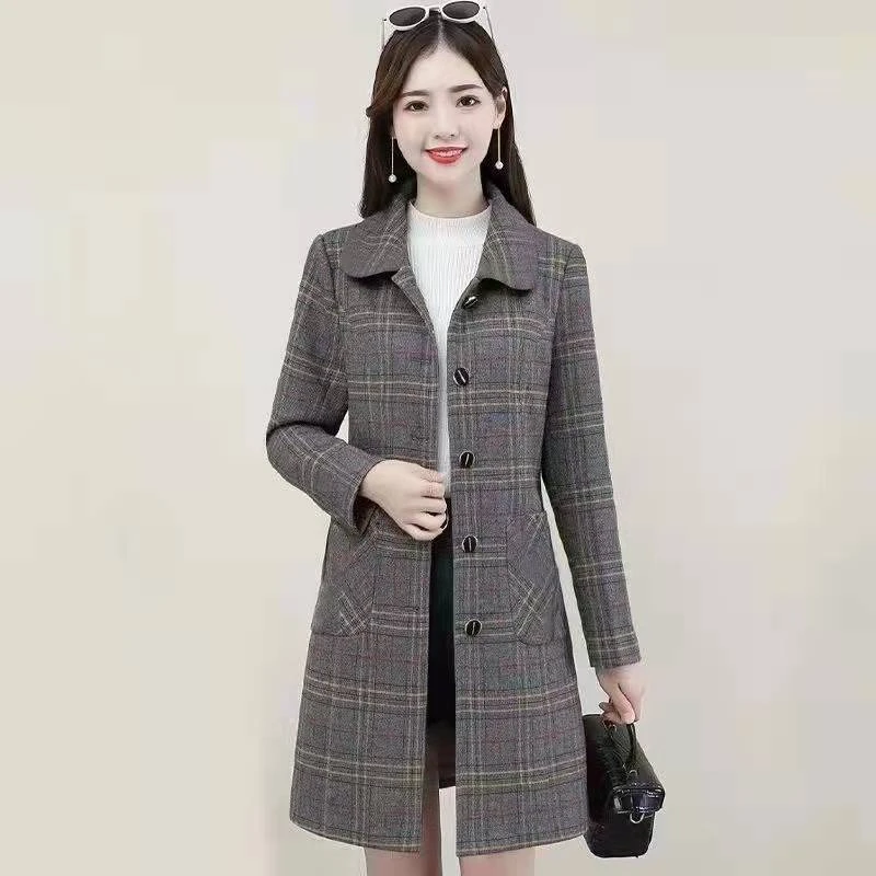 

Women Thicken Woolen Jacket Tartan Windbreaker Overcoat Autumn Winter 2023 New Tops Fashion Loose Coat Female Casual Outwear Y2k