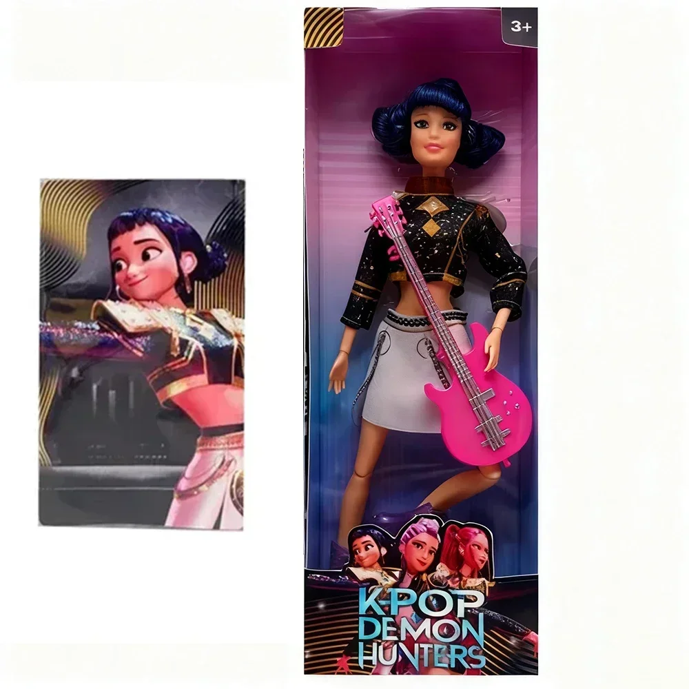 دمى مفصلية من أنيمي K-Pop Demon Hunters مع دمى جيتار وردية مع 11 مفاصل متحركة ميزة مضيئة ملونة وأغنية موضوعية #4