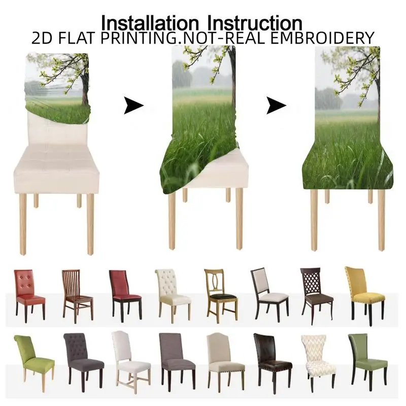 Stretch chair cover High back dining chair cover set,cherry blossom and bicycle, grass pattern,machine all-inclusive chair cover