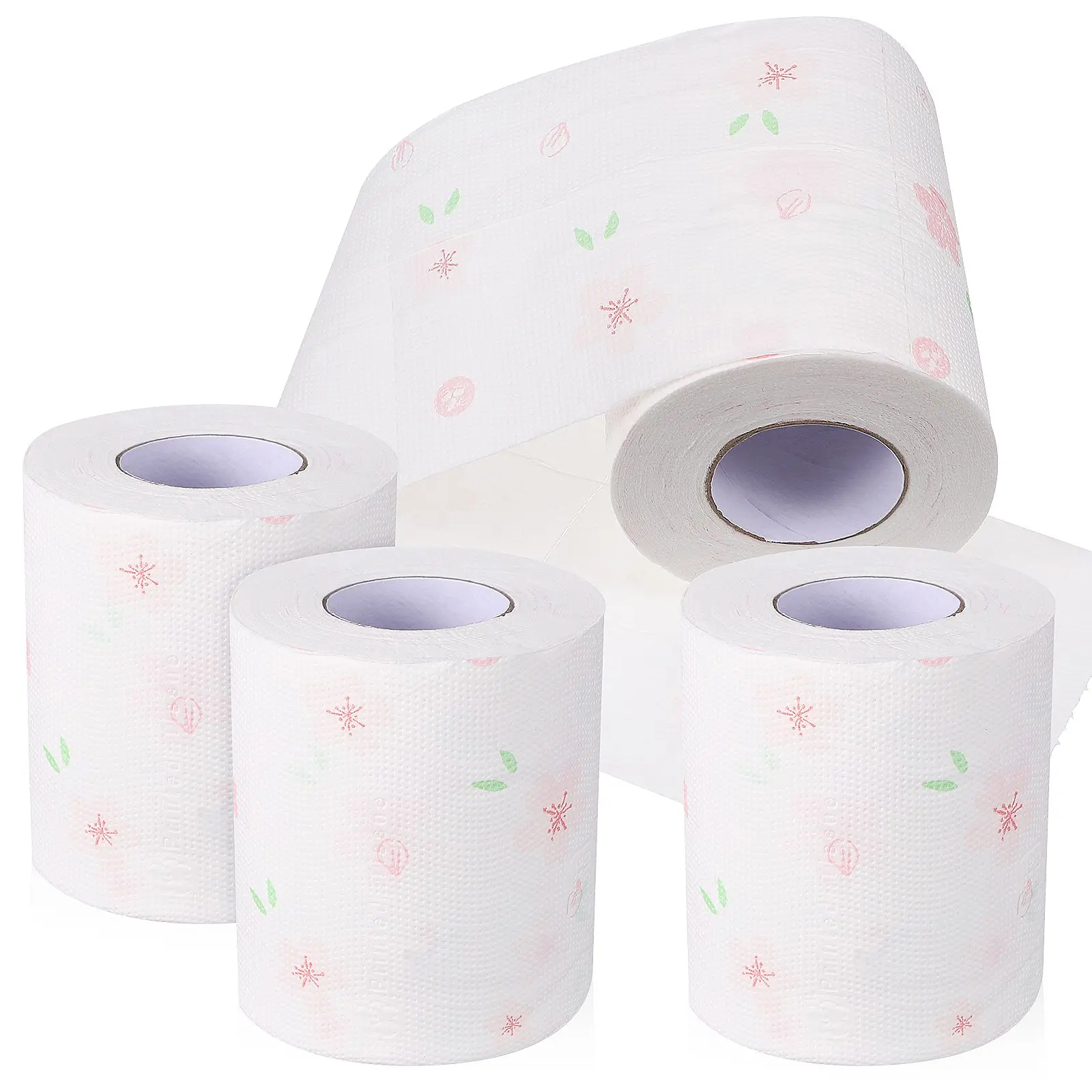 

4 Rolls Flower-patterned Toilet Paper Bath Tissues Printed Home Travel Household Supplies Napkins