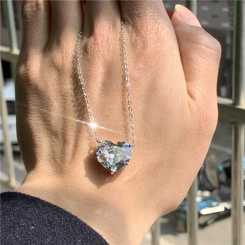 Fashion Lovers Pendant 15mm Heart cut Diamond 925 Sterling silver Party Wedding Pendant Necklace for women jewelry