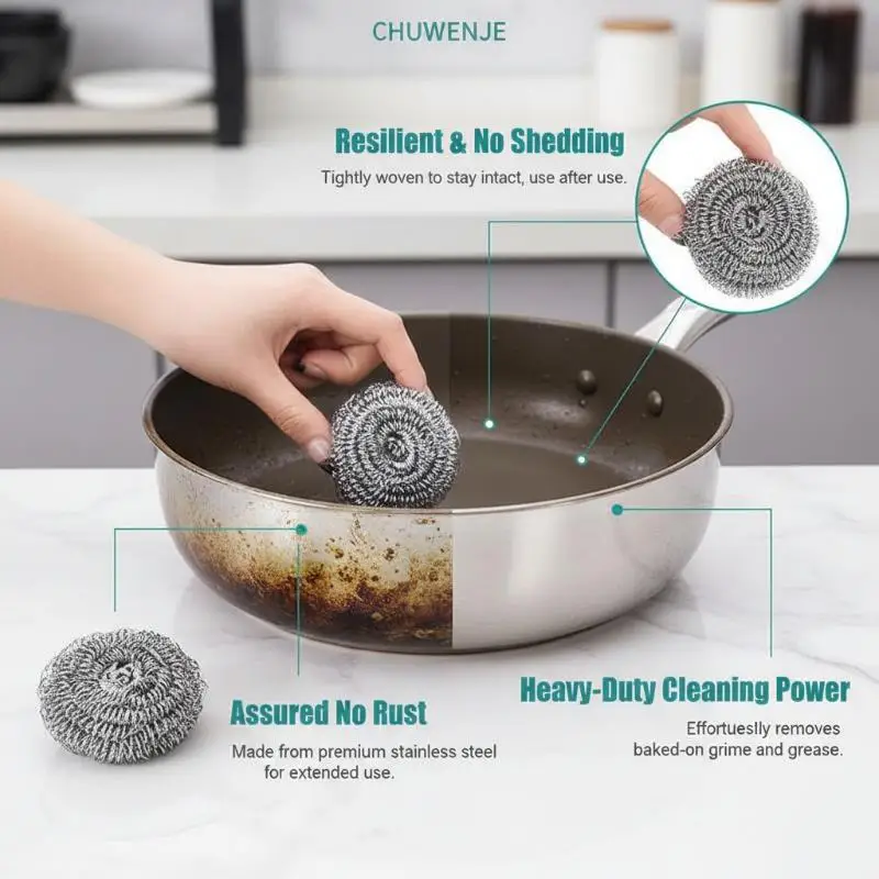 4/6 pièces – Mini-brosses métalliques réutilisables en acier inoxydable pour le nettoyage de cuisine et l'élimination des résidus alimentaires tenaces