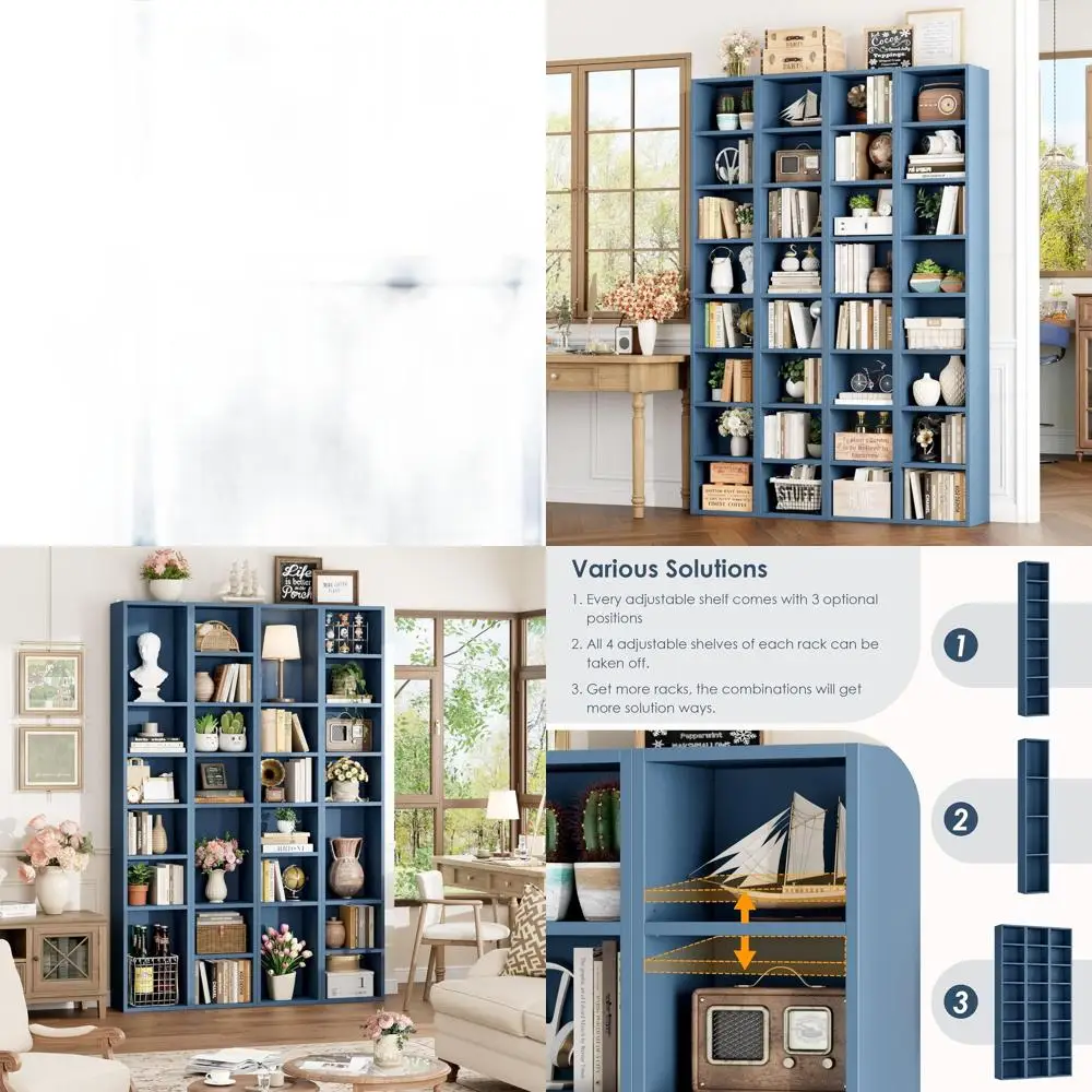 

8-Tier Slim CD/DVD Storage Tower, Adjustable Shelves, Tall Narrow Cabinet, Blue