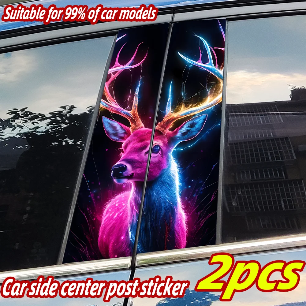 

Neon Deer Car Stickers Auto B Pillar Waterproof Decoration Cover Scratches Sunscreen Car Doors Pillar Vinyl Decals Accessories