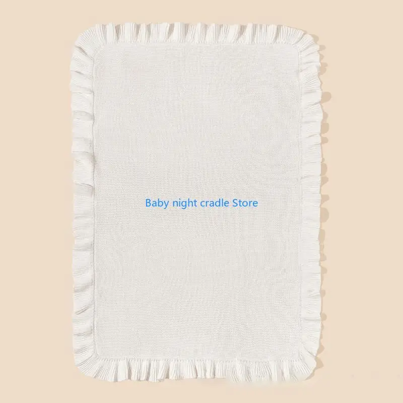 J2FF بطانية أطفال محبوكة من القطن لحديثي الولادة، منشفة ملفوفة مع زخرفة كشكش #1