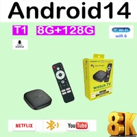 Android 14 T1 Smart TV Box Allwinner H313 8G+128GB ROM WiFi Doble (2,4G/5G) Bluetooth 5.4 YouTube Google Reproductor multimedia de voz