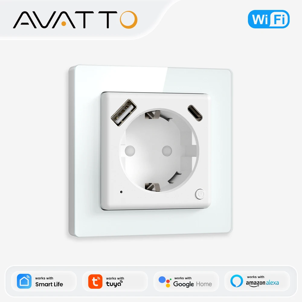 

AVATTO EU Socket with USB/Type-C,Support Energy Monitor,Work for Alexa Google Home.