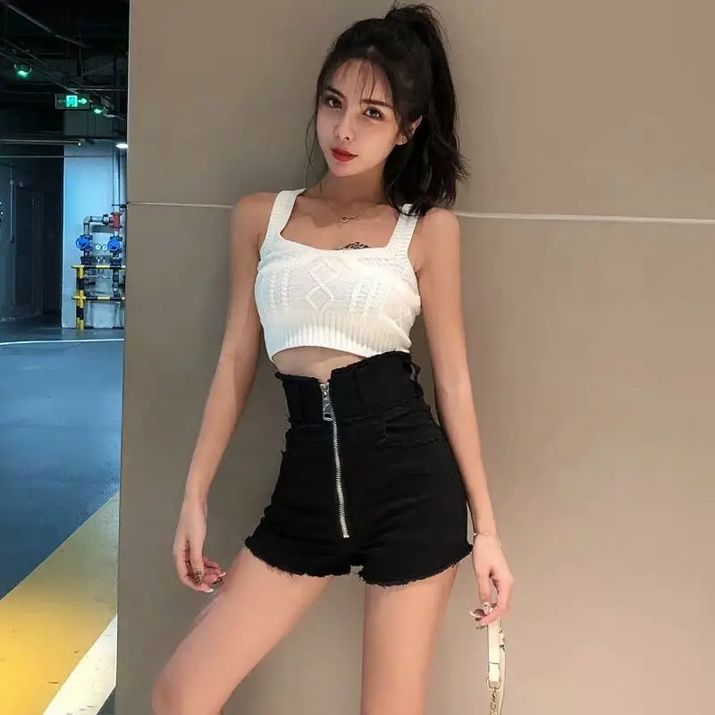 High Waist Denim Shorts Sexy Shorts For Women Spring Autumn Tight Elastic Hot Pants Slim All Match Korean Version Zipper Shorts