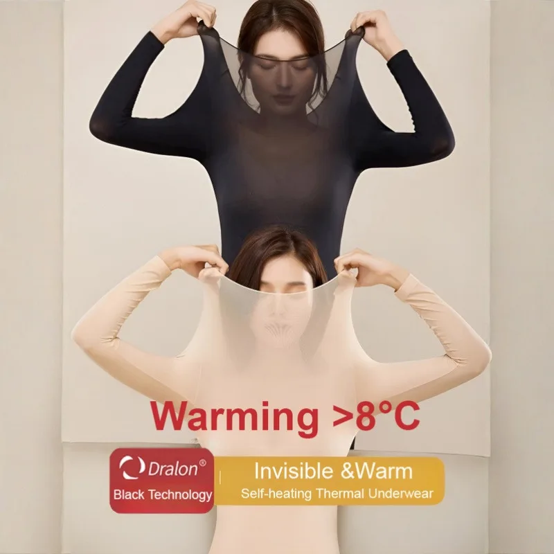 

Осенне-зимний термотоп с длинными рукавами для женщин, бесшовный эластичный базовый слой с круглым вырезом, теплый, мягкий, удобный, облегающий крой, на каждый день