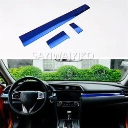 For Honda Civic 2016-2017 3Pcs Stainless Steel Color Car Interior Front Center Control Dashboard Stripe Cover Trim