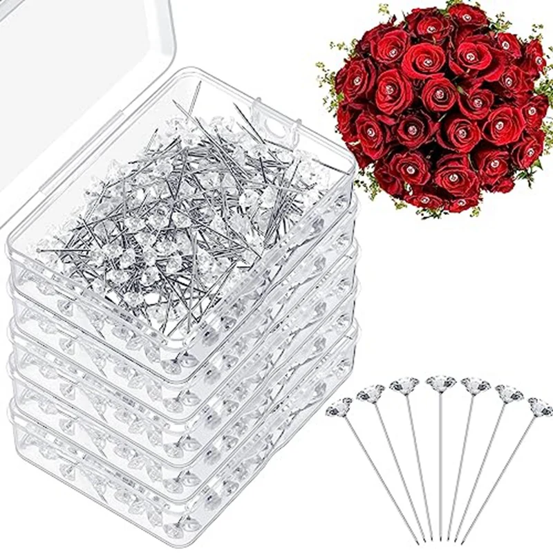 

1000 Pcs Corsage Boutonniere Pins Flower Pins Diamond Rhinestones Pins Crystal Head Straight Pins