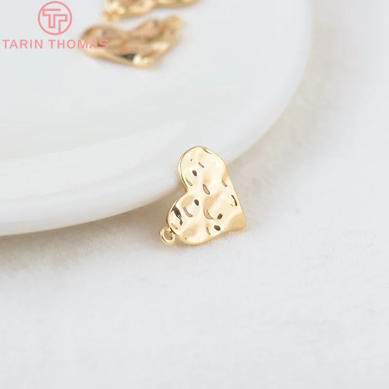 (1373)10PCS 14x12MM 24K Gold Color Brass Heart Pendants Charms High Quality Diy Jewelry Findings Accessories