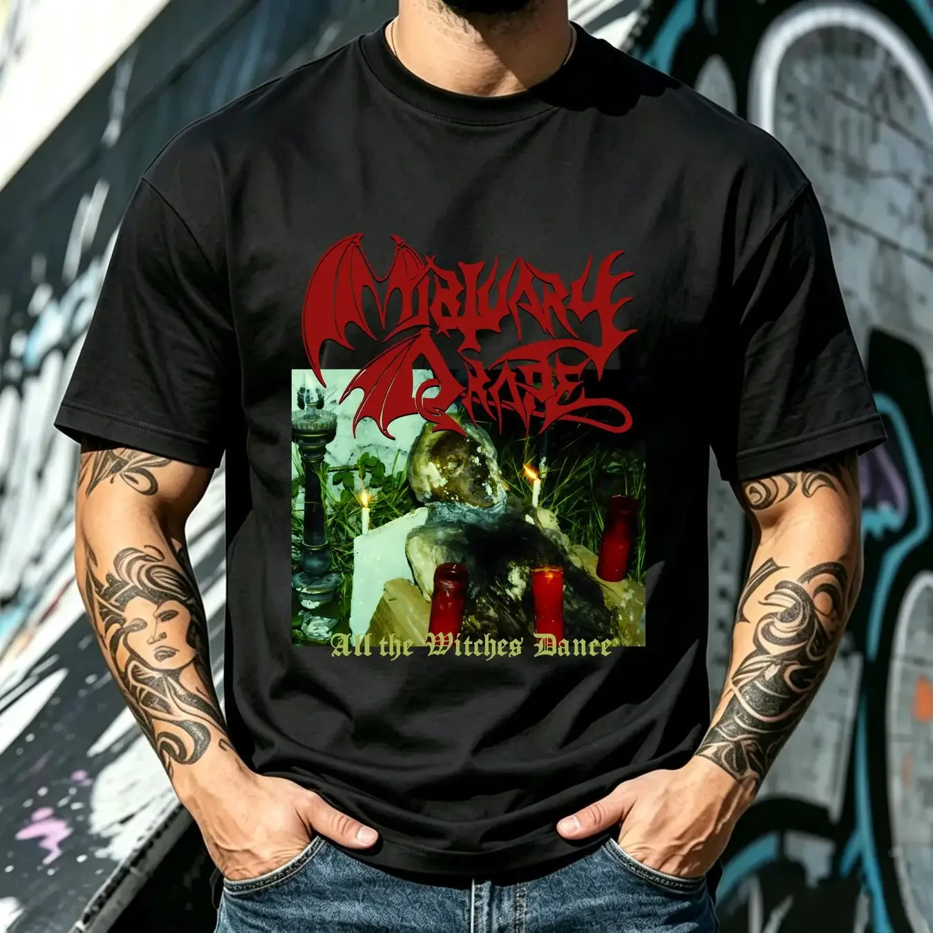 washed T Shirt Mortuary Drape All The Witches Dance  Black 5H574N vintage Washed streetwear Stretched Unisex homme Comfortable
