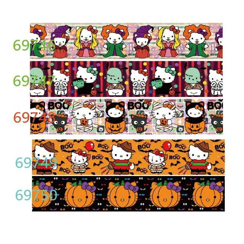 

5 ярдов, корсажная лента Sanrio для Хэллоуина с принтом Hello Kitty, рисунок для бантов, материалы для рукоделия «сделай сам»