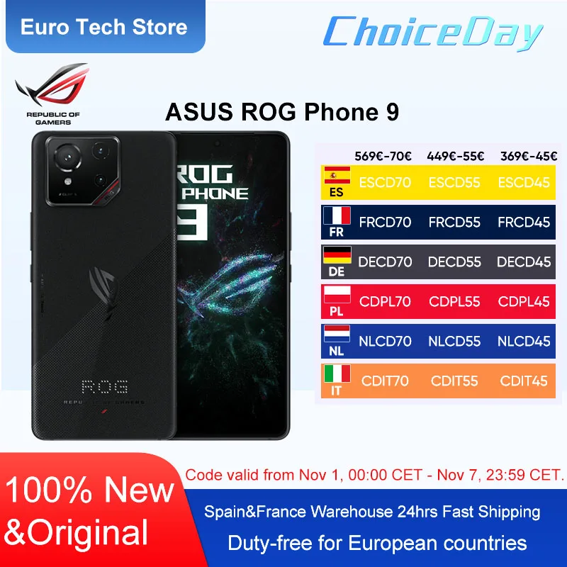 100% Original ASUS ROG tlphone 9 5G Smartphone Snapdragon 8 Elite 6.78 