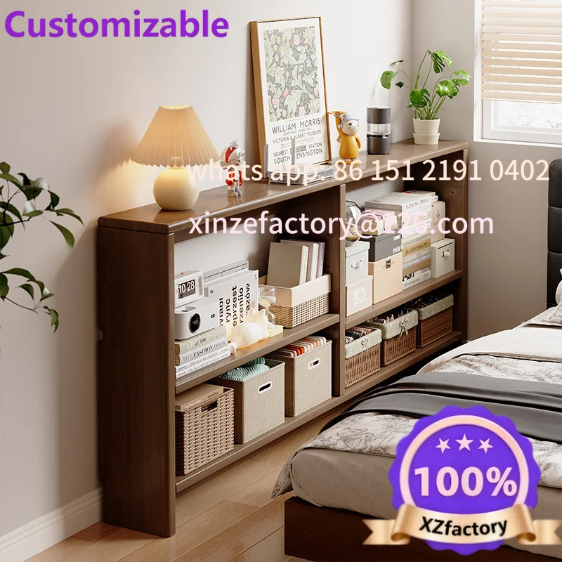 Customizable solid wood, long storage cabinet by the bed, bedside backrest, bookshelf, crevice rack, table
