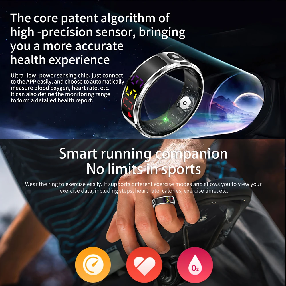 R12 Color Screen Fashion Smart Ring With Smart Touch Health Tracker Fitness IP68 5ATM Waterproof Men Women Intelligent Ring