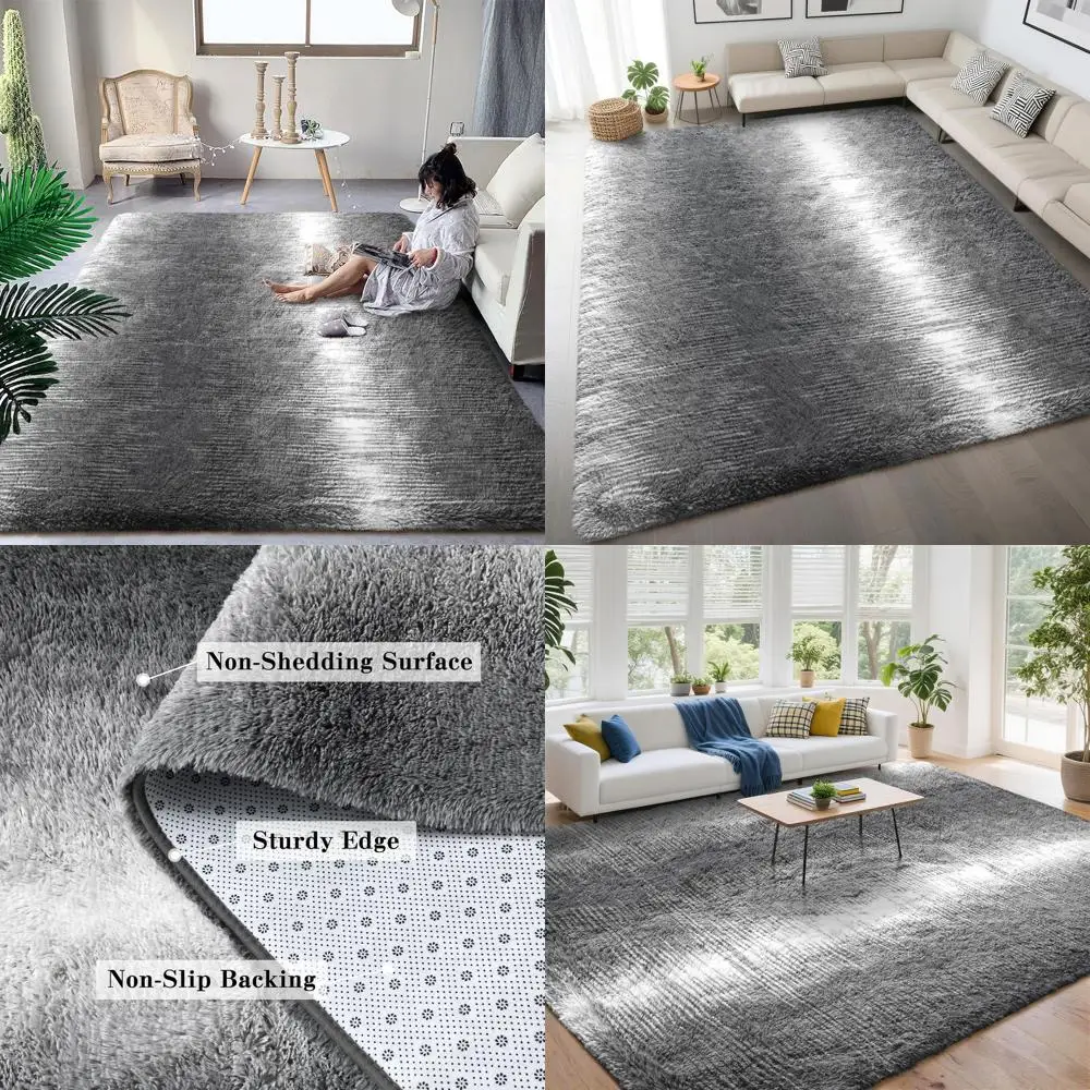 

"Elegant Plush Kids Rugs in Grey and White, 6x9 Shaggy Area Rug for Living Room and Bedroom, Safe and Non-Slip for Boys and Girl