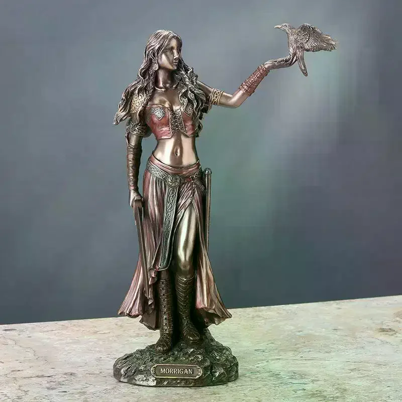 High Quality Resin Statues Morrigan The Goddess Of Battle With Crow & Bronze Finish Statue For Home Decoration