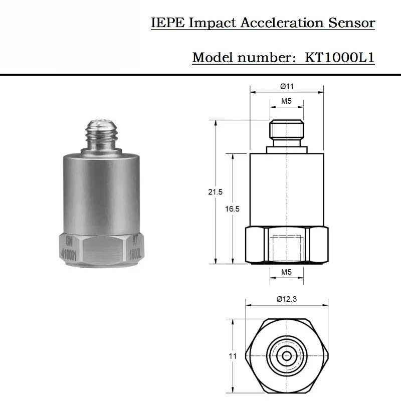IEPE Single Axis Piezoelectric Acceleration Sensor ICP Uniaxial Vibration Accelerometer Transducer for Shock Measurement ±5000g