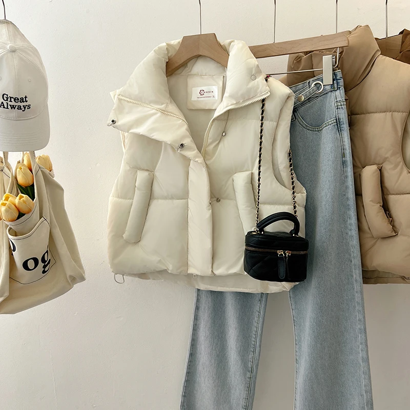 Women Vest Autumn Winter Sleeveless Waistcoat Casual Women Thick Short Vestcoat Two pockets Warm Sleeveless Jacket For Female