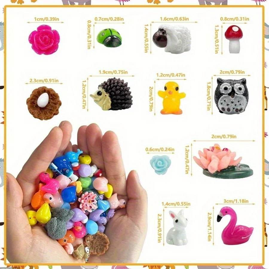 50/100 Pcs Mini Animal Figurines, Colorful Resin Duck Rabbit Bear Chick for Garden, Aquarium, Dollhouse & Party Favors view 2