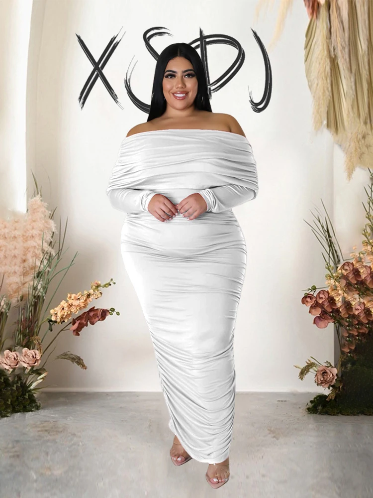 Tight Long Dress Woman Pleated Off Shoulder Birthday Dress Elegant and Chic Plus Size Sexy Dress Wholesale Dropshipping