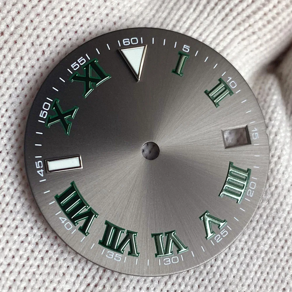 29mm Sunburst Gray Watch Dial fit NH35 NH35A NH36A Green Roman Numerals Index Hand Set Watch Parts Accessories New