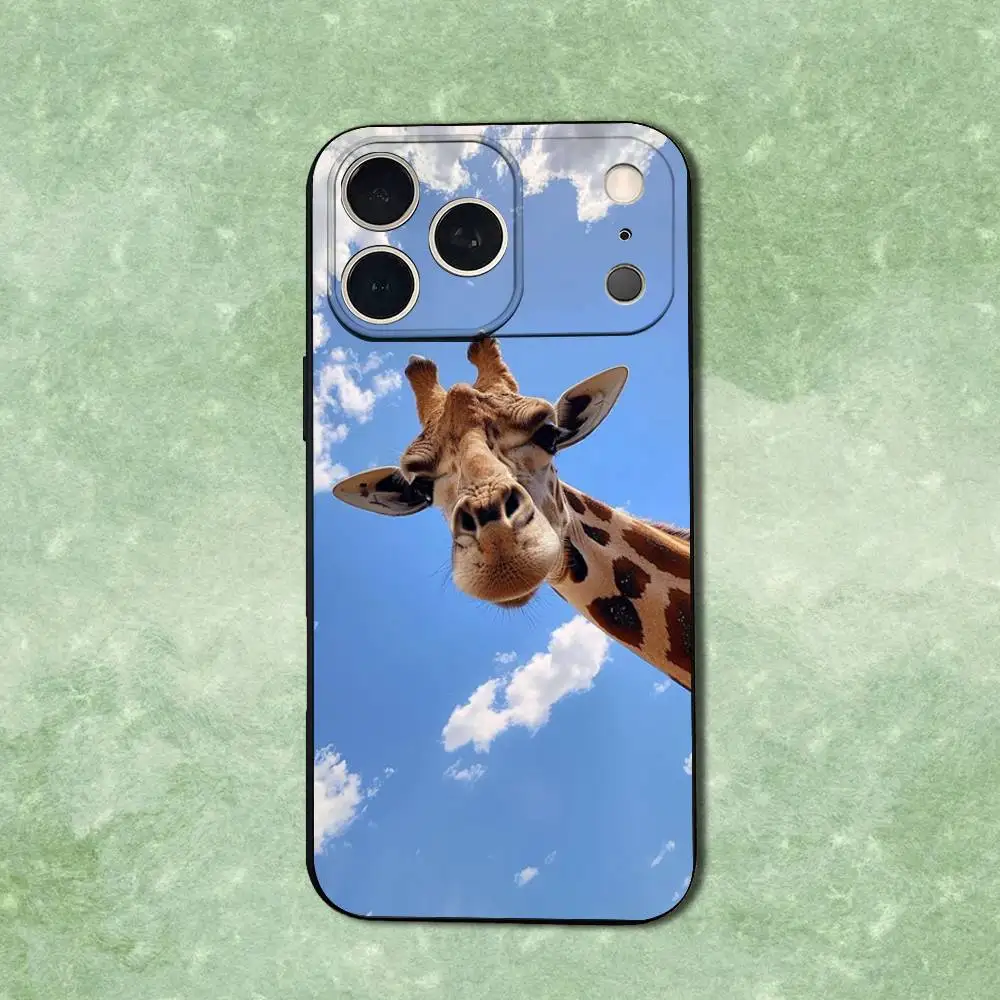 حافظة هاتف على شكل حيوان زرافة لهاتف آيفون 14,13,17,12,11,16,15,Plus,Pro Max,XS,X,XR,SE,Mini,Soft غطاء أسود من السيليكون الناعم