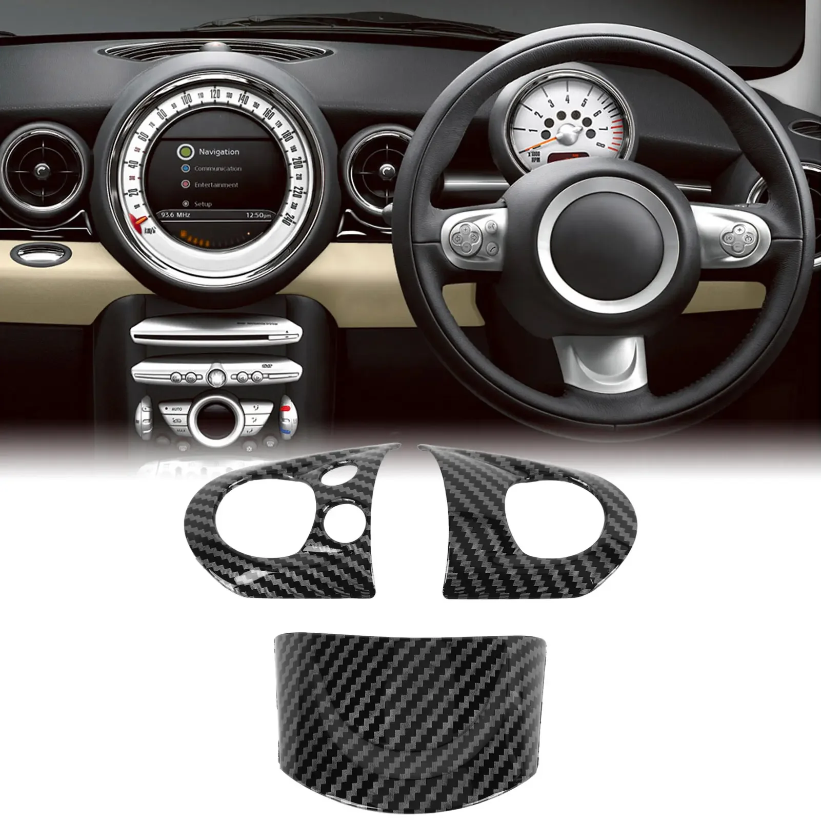 3Pcs/Set Car Steering Wheel Ring Trim Carbon Fiber Sticker Fit for Mini Cooper R54 R55 R56 R60 Car Interior Trim Accessories