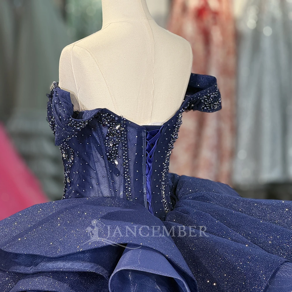 Blaue Prinzessin Sweet 16 Quinceanera Kleider Geburtstagsfeier Korsett Kleid Ballkleid Flügelärmeln Vestido De 15 Jahre Maßgeschneidert